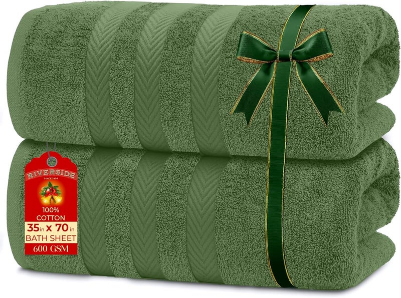 Riverside Pack of 2 Extra Large Bath Sheets 35 x 70 Inches - 100% Ring Spun Cotton Hotel Quality Oversized Bath Towels - Super Soft, Highly Absorbent & Quicker to Dry - Sage Green - Image 1
